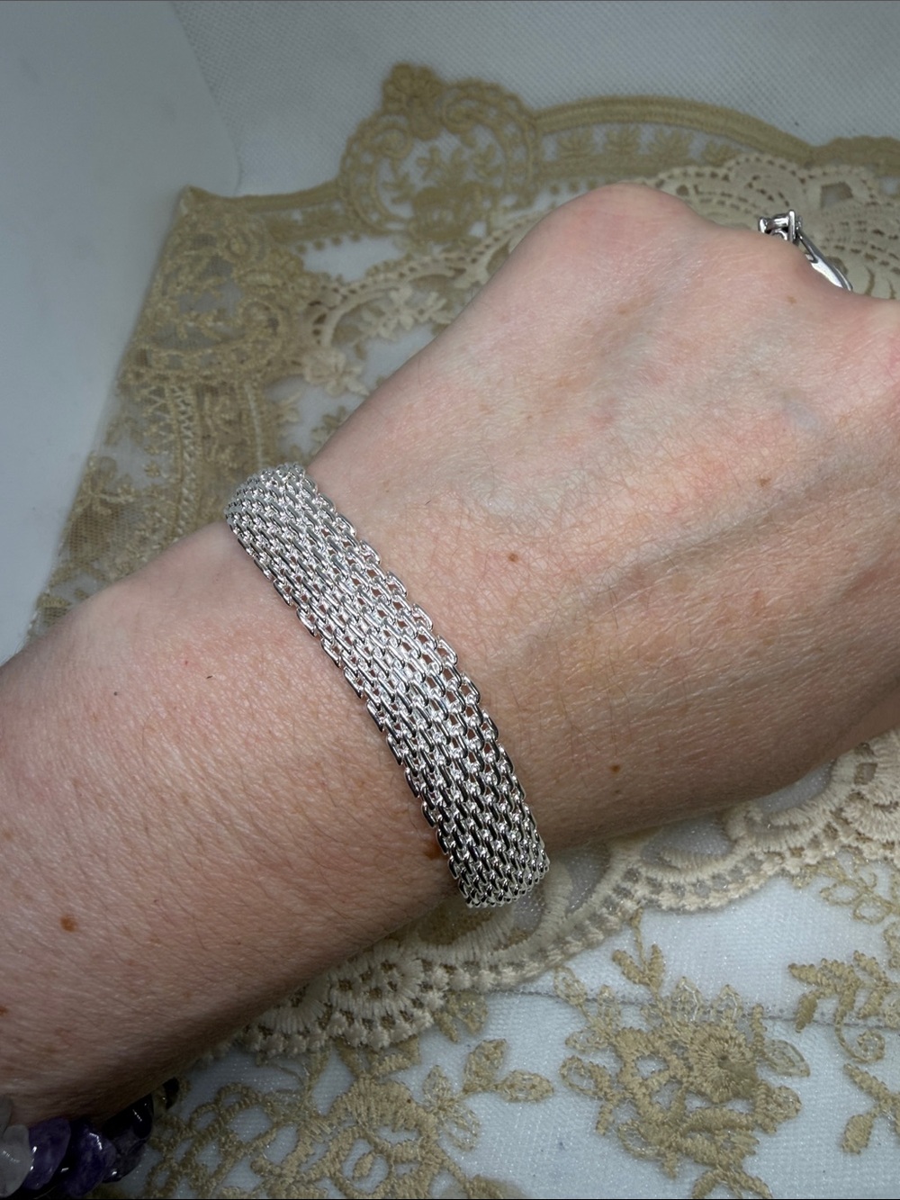 Sterling Silver Multi-Strand Mesh Bracelet - Silver